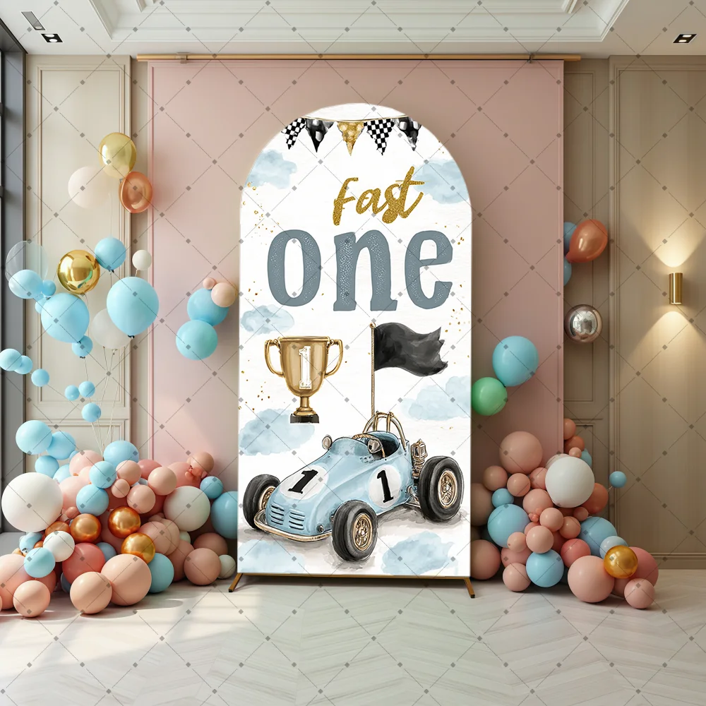 Custom 2-Sided Two Fast Racing Car Boys Birthday Party Baby Shower Covers Chiara Arch Background Decor Backdrop Photo