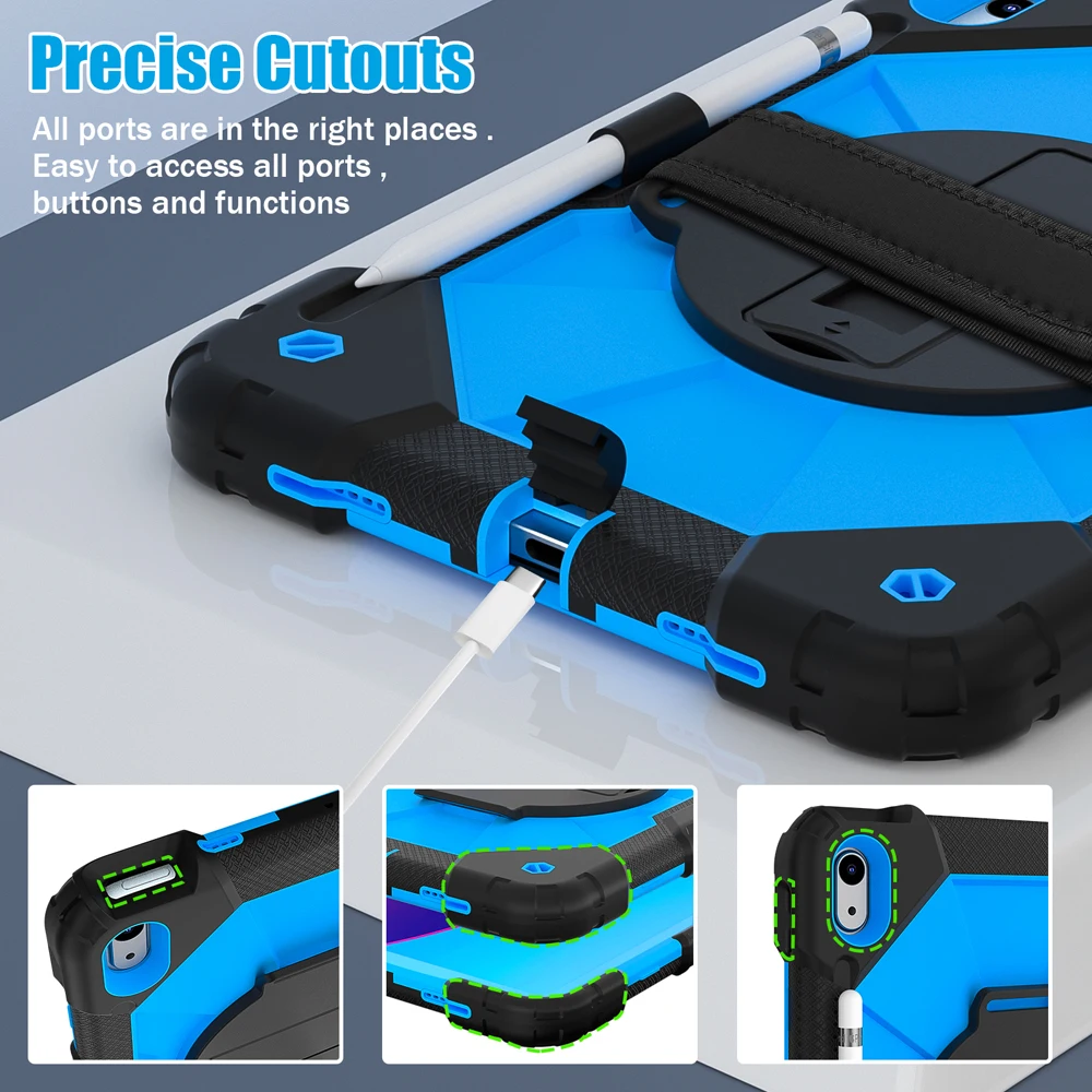 

Чехлы для планшетов iPad 10,9 дюйма для iPad 10 10th 2022 Чехол A2757 A2696 A2777 Чехол Fundas с вращающимся ремешком на руку Подставка для ПК Силиконовый корпус