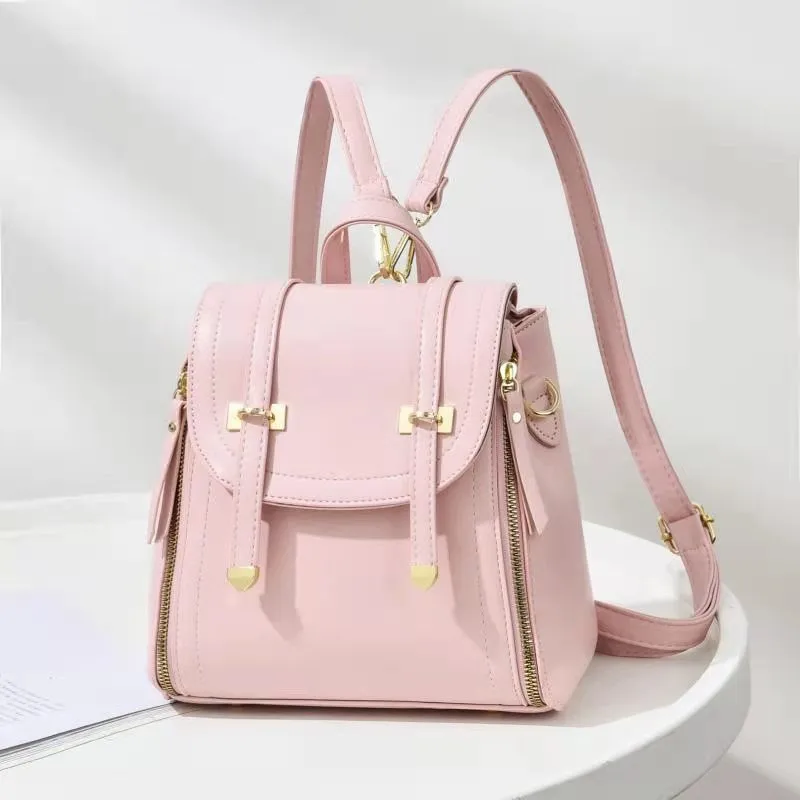 Soft Leather Backpack Female 2022 New Fashion Female Package Big Capacity Handbags Leisure Small Travel Backpack For Women