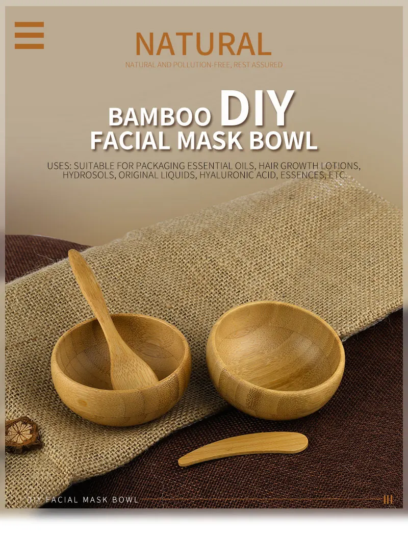 Cute Mini Bamboo Facial Mask Mixing Bowl with Spoon Spatula Natural Reusable DIY Skincare Tool Private Label Eco-Friendly