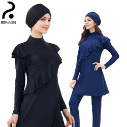 Elegante traje de baño islámico de manga larga para mujer, traje de baño con sombrero, sombreros musulmanes, Burkini suave a la moda, venta al por mayor