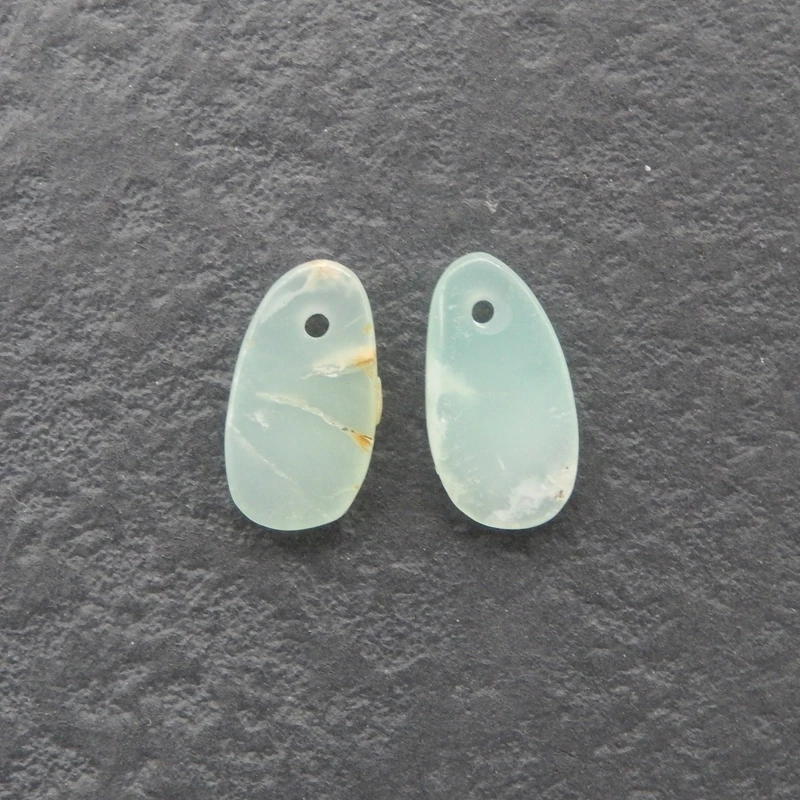2PCS Natural Chrysoprase Oval Components Pale Mint Green Subtle White Matrix Translucent for Handmade Jewelry Artisanal