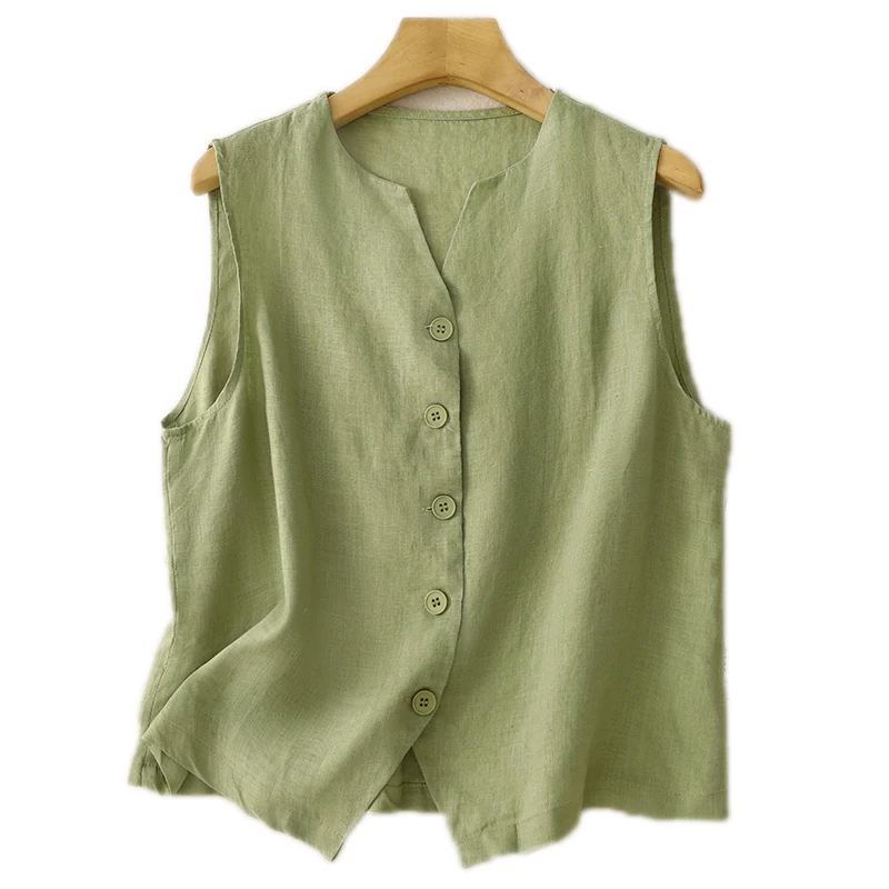 Nouveau Sle mince coton lin rétro Svel gilet irt vêtements d'extérieur femmes Faion Personali Design haut couleur