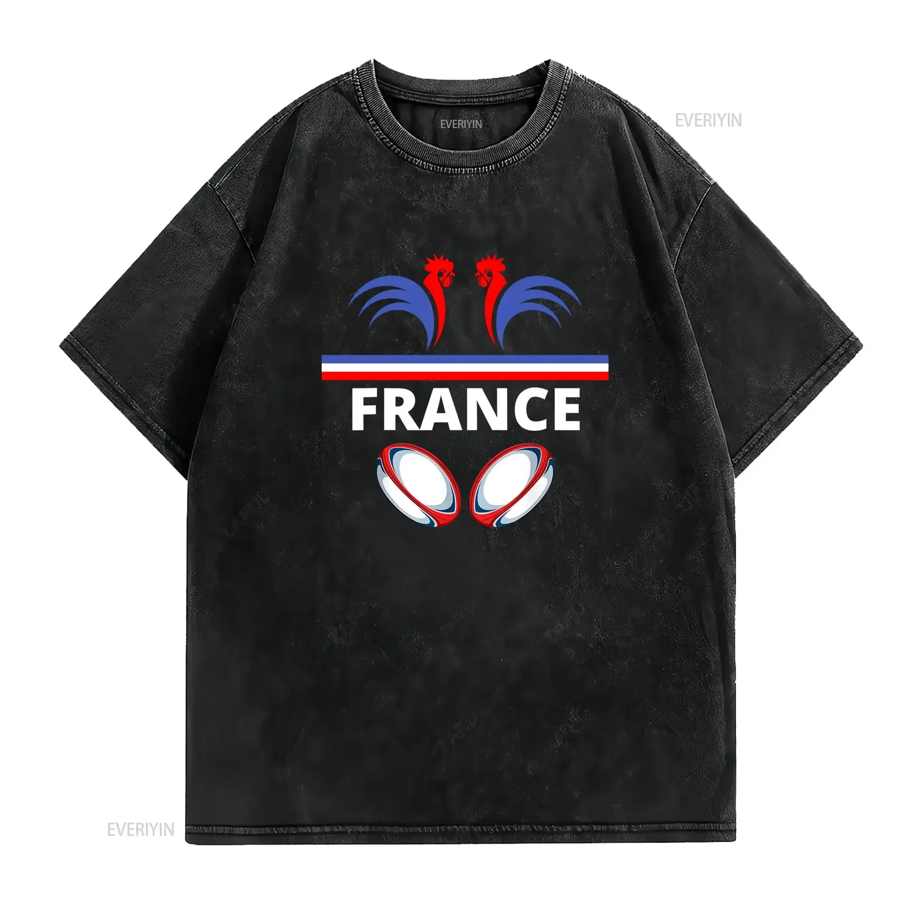 Maillot de l'Équipe France XV T Shirt Officiel Six Nations avec Logo Imprimé au Dos Cadeau Décontracté à Col Rond pour vintage