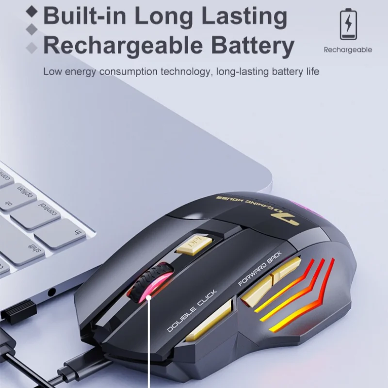 X7 ماوس ألعاب لاسلكي 2.4G BT5.0 وضع مزدوج RGB ضوء التنفس 3200 ديسيبل متوحد الخواص نوع-C قابلة للشحن 7 مفاتيح الفئران الصامتة سطح المكتب المحمول