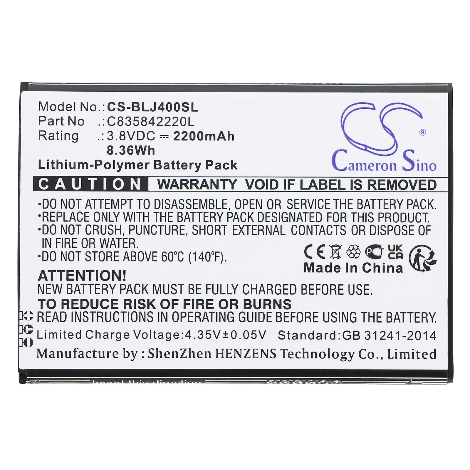 Replacement 3.8V 2200mAh Mobile SmartPhone Battery C835842220L for BLU J4 J170 J170EQ