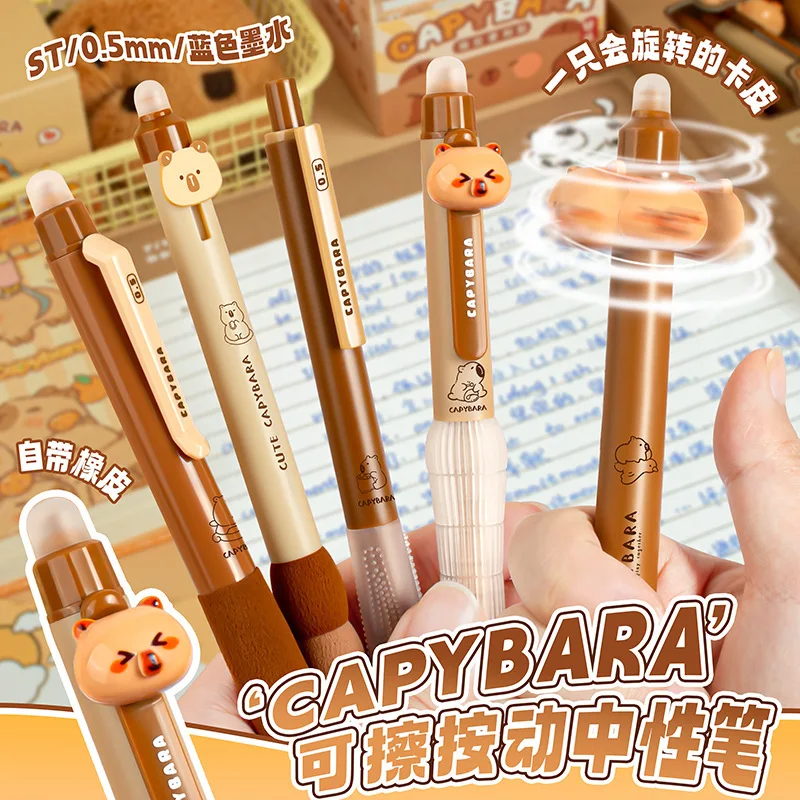 5 stücke Nette Cartoon Bär Kapybara Themen Presse Stift Kunststoff Löschbaren Gel Tinte Stift Blau Tinte Schnell Trocknend Funktion Schreiben werkzeug