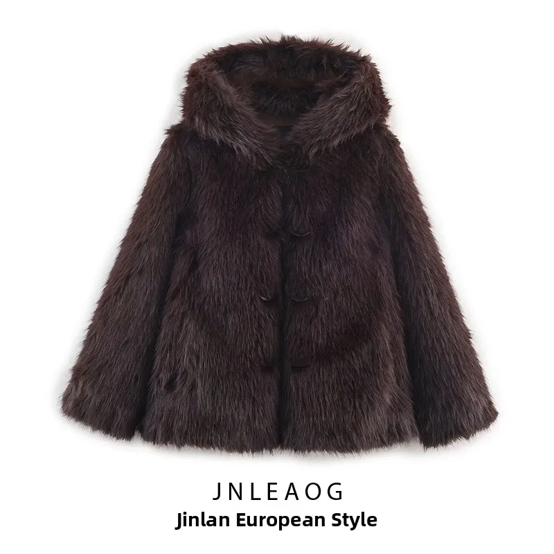 Faionable ort manteau effet fourrure artificielle JNLEAOG femme automne nouveau Sle coupe ample longue Sve manteau boutonné Polyester...