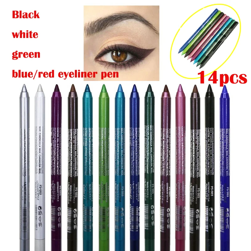 1-14Pcs Super Waterproof Eyeliner Pencil 14 Color Long Lasting Eyeliner Cosmetic Easy To Wear Beauty Makeup Tool maquiagem