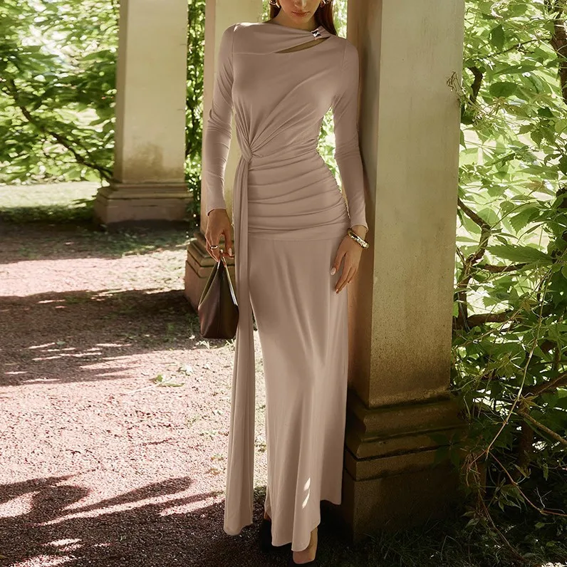 فساتين نسائية فستان الملكة الأرجواني الخريف تريكو الحياكة مضلع الطبقات متعددة البالية الرباط المتدرج Smocking الحد الأدنى يوميا #3