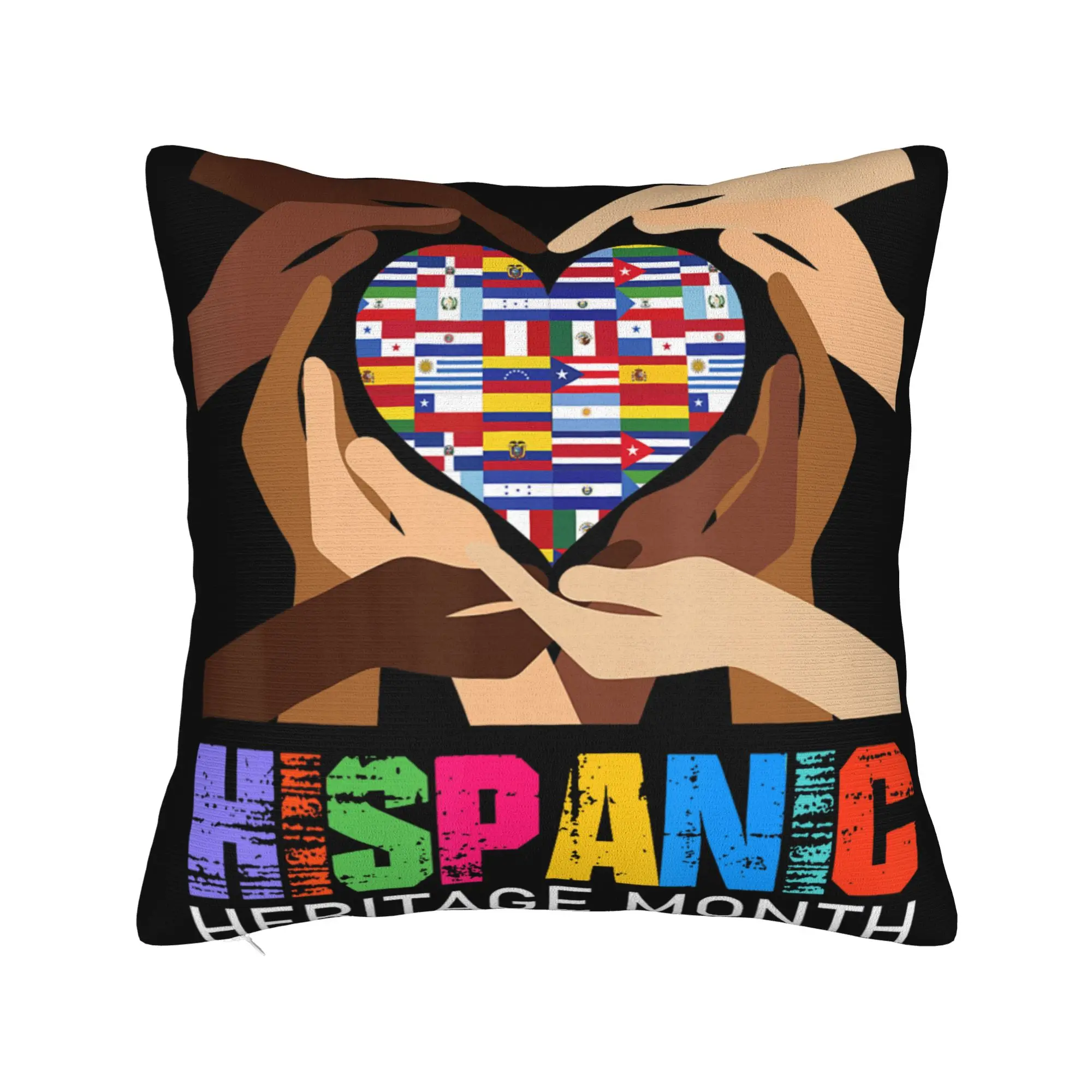 Pillow Case Hispanic Heritage Month Hands Heart Latino Countries Flags Graphic  Pillow Cover For Living Room Chair Pillowcases