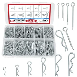 558pcs Cotter pins Assortment kit, Zinc Plated Steel Cotter Pin Hair Pin Hitch Pin Clips Fastener Fitting Assortment Kit, Multip