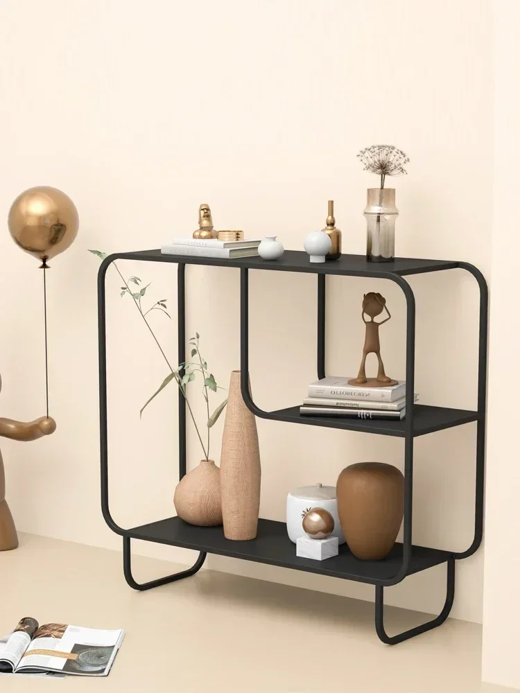 Nordic simple floor shelf, sofa display, internet red iron art bookshelf, storage of ins, living room, multi-layer white