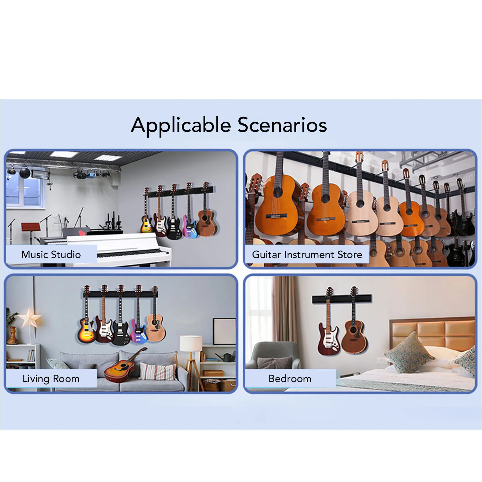 Wieszak na gitarę 3-częściowy, łączony, ścienny uchwyt na gitarę, szyna ze stopu aluminium, elegancki i stylowy do gitar elektrycznych i akustycznych.