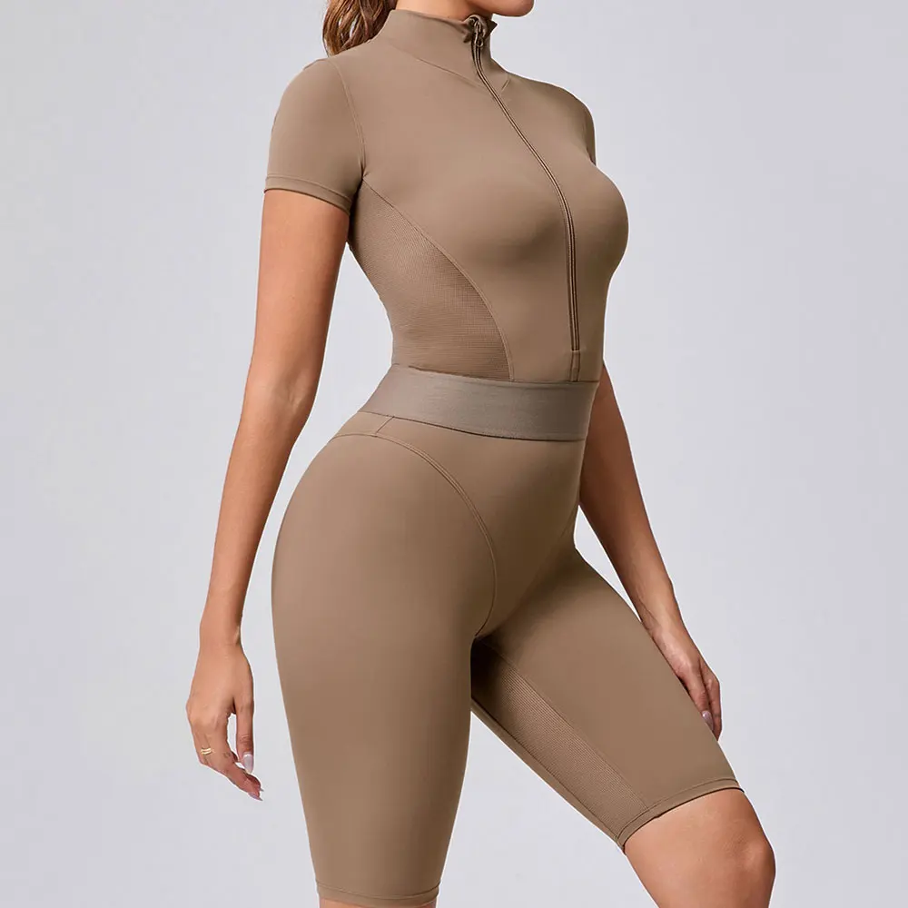 

Workout Clothes Women's Tracksuit Jumpsuits One-Piece Suit Zipper Short SleevesYoga Set Gym Push Up Fitness Bodysuit Sportswear