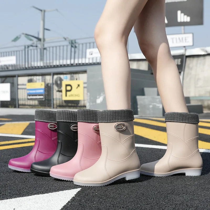 2025, neue Damen-Regenstiefel, wasserdicht, Slip-On, Thi Bot, rutschfest, mit Fce gefüttert, warm, Oes für Frühling und Herbst