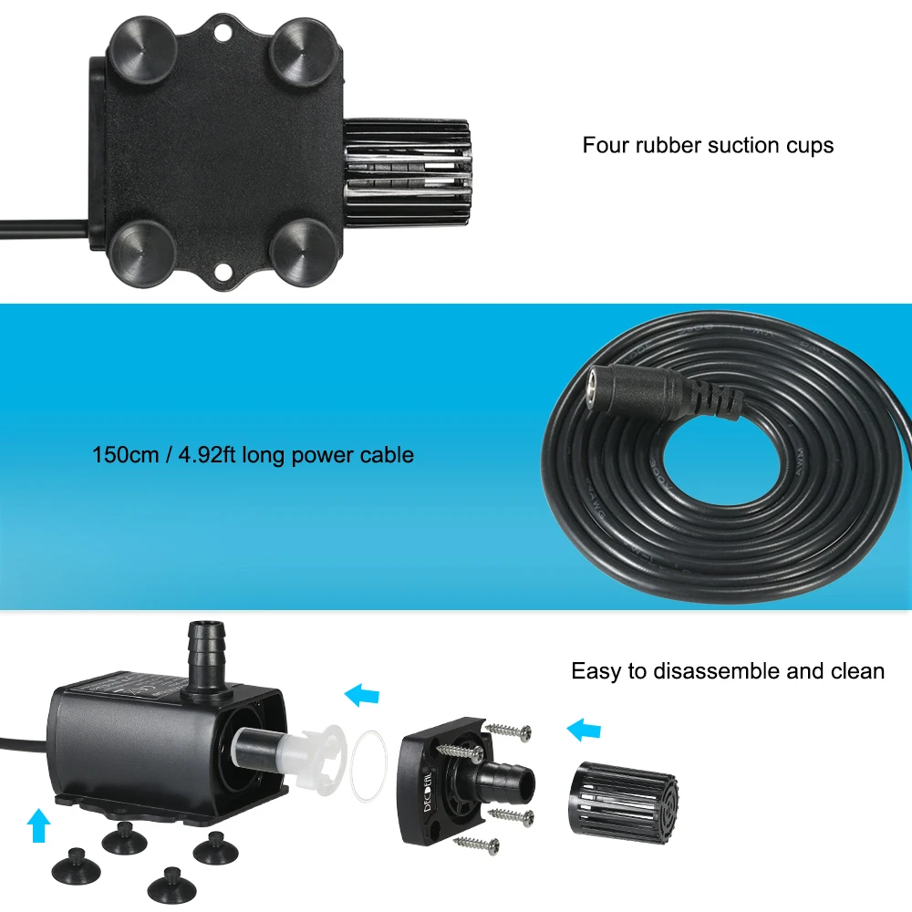 Brushless Water Pump with  Female Waterproof Submersible Fountain Aquarium Circulating Non Noise for Fish Fountain for the Pond