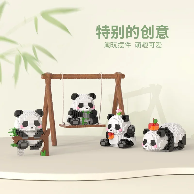 Kawaii Panda Life Micro Building Blocks Cute Animal Model Huahua Mini Bricks Figure Kid Toys For Friend Birthday Santa Gifts