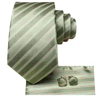 Cravate rayée vert sauge pour homme, avec pochette de costume et boutons de manchette, accessoire de smoking, cravate de luxe classique pour homme, cadeau 3