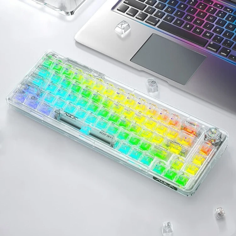 New Arrival AULA F68 60% Compact Transparent Wireless Mechanical Keyboard RGB Backlit Wireless Wired Gaming Keyboard for Laptop