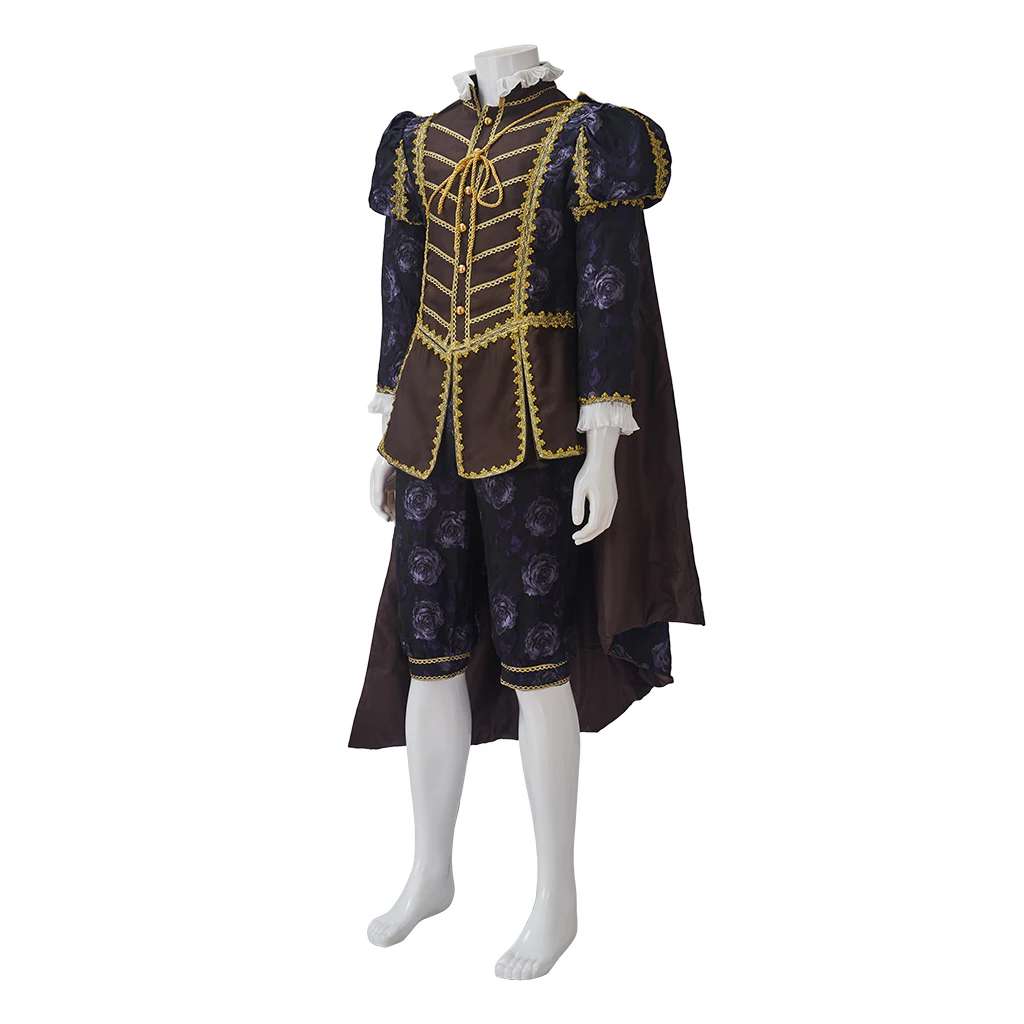 Tudor Period Cosplay Elizabethan Henry VIII Costume Medieval Renaissance Noble King Prince Rococo Uniform Suit with Cape