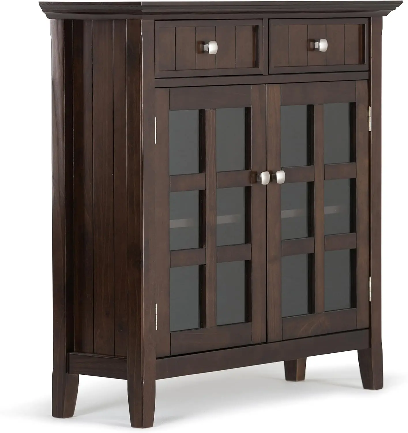 Acadian SOLID WOOD 36 inch Wide Rustic Entryway Hallway Storage Cabinet in Brunette Brown, with 2 Drawers