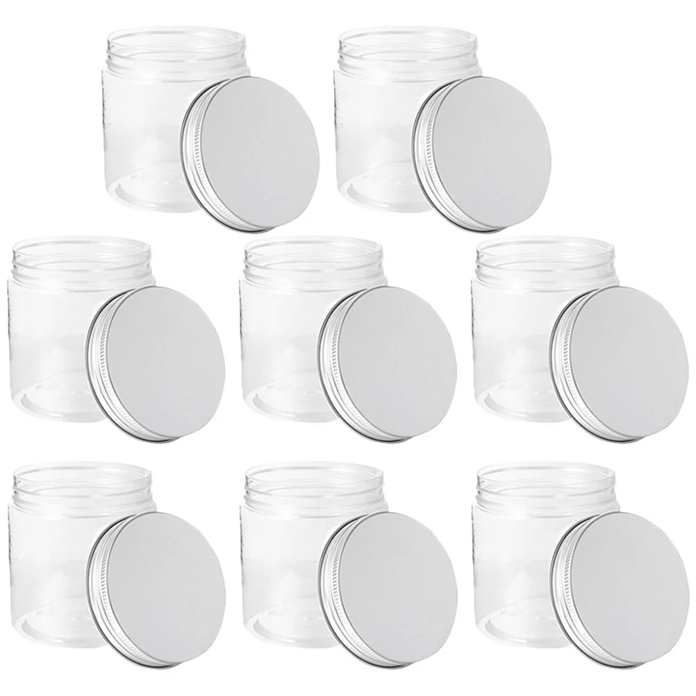 8 Pcs 250ml Mini Transparent Silver Aluminum Lid Mason Jar Set Plastic Jars Small Honey Jam Lidded Storage Bottles Vacuum