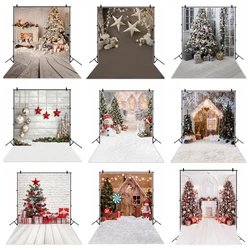 Winter Xmas Decro Backdrops Pine Snow Baby Toys Window Sill Merry Christmas Wood Board Photography Background For Photo Studio