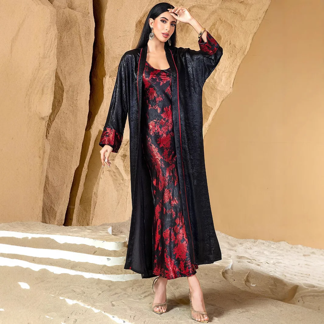 Dubai aberto quimono abayas vestido interno conjuntos muçulmanos para mulheres vestidos de festa turquia kaftan marrocos caftan musulmane femme vestidos