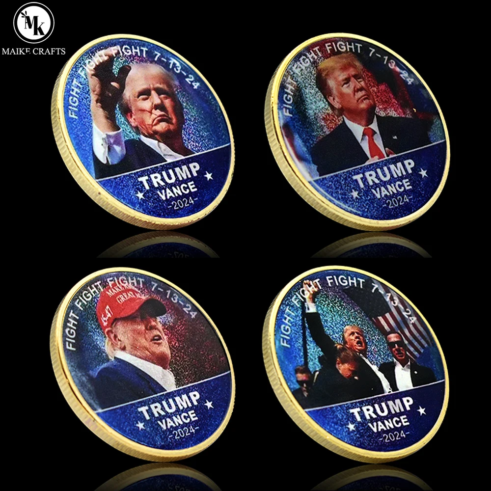 2024 Donald Trump Vance Commemorates Coin Assassination Attempt FIGHT 7-13-24 Metal Medal Challenge Coin Collection Gift