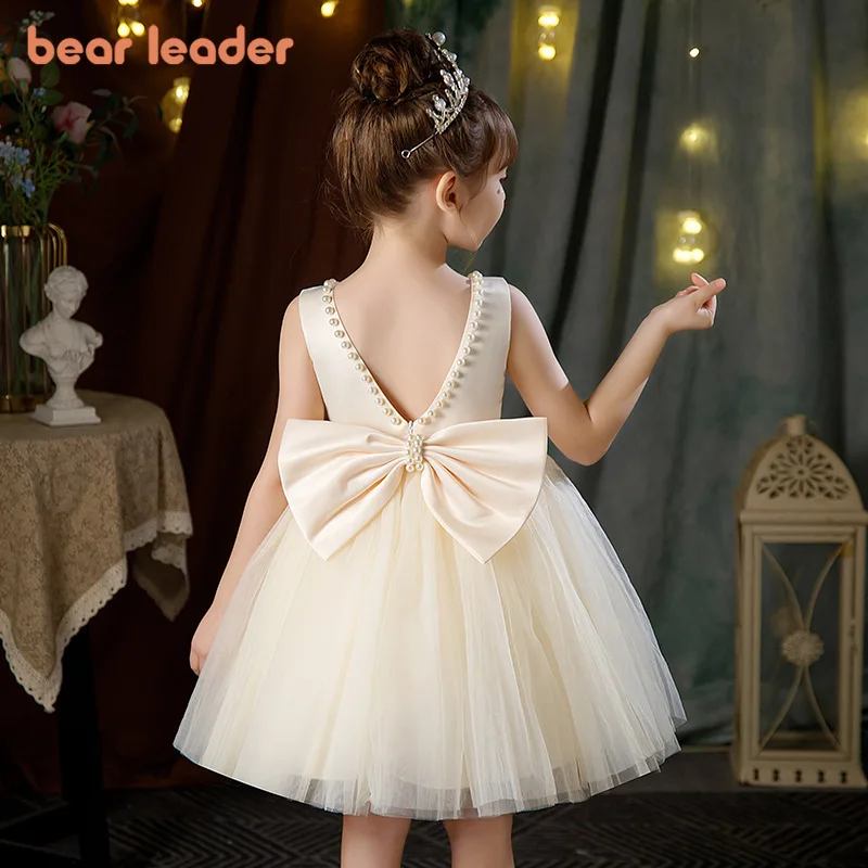 فساتين Bear Leader للحفلات للفتيات للأطفال تستضيف أزياء أداء البيانو فستان الأميرة الشبكي بدون أكمام ملابس الأطفال