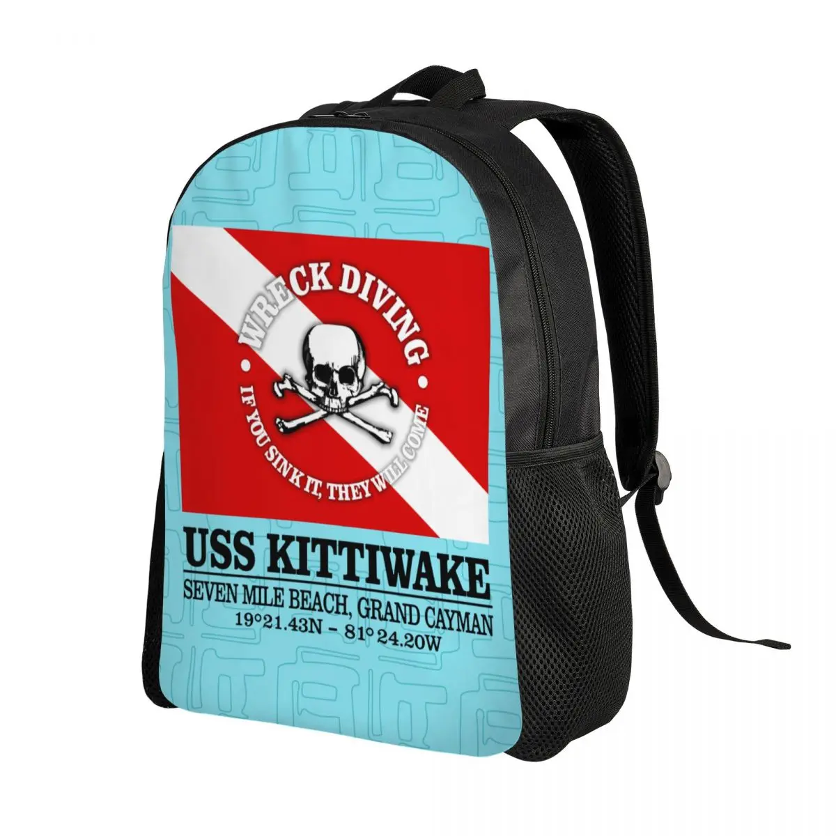 USS Kittiwake Scuba Diving Backpack for Men Women College School Students Bookbag Fits 15 Inch Laptop Diver Dive Flag Bags