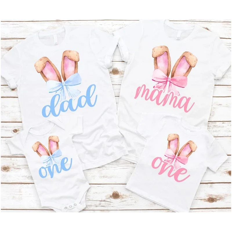 Coquette Bow Bunny Birthday Family T-Shirts Some Bunny Is One First Birthday Girl and Boy T-shir Spring Birthday Girl Boy Shirt