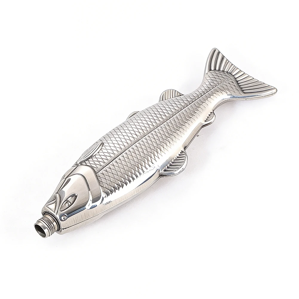 Fish-Shape Hip Flask 4oz Stainless Steel Bottle Pocket Travel Funny Whiskey Flasks for Men Holds Screw on Cap Outdoor Drinkware
