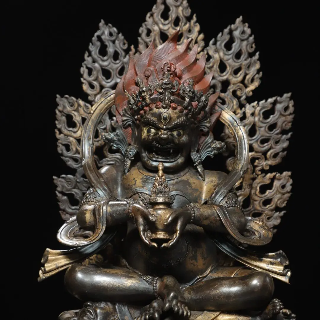 Thai Tibetan Pure Copper Gilt Guardian Buddha Statue Esoteric Buddhist Home Altar Desktop Figurine