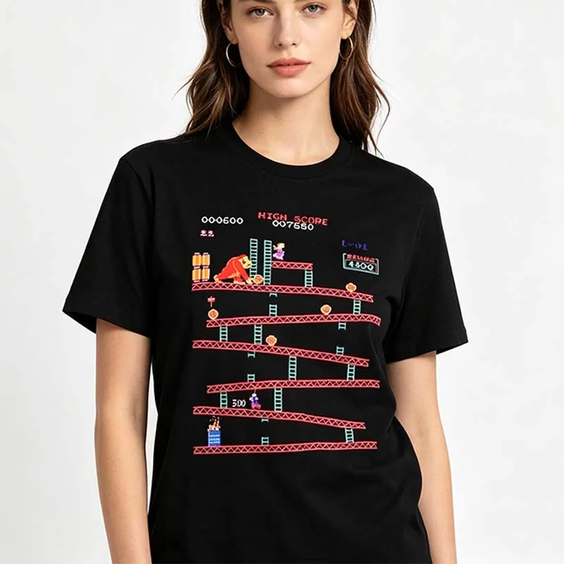 New Fun Donkey Kong T-shirt Men's Arcade Game Printed T-shirt 100% Cotton T-shirt Short Sleeve T-shirt Street Wear