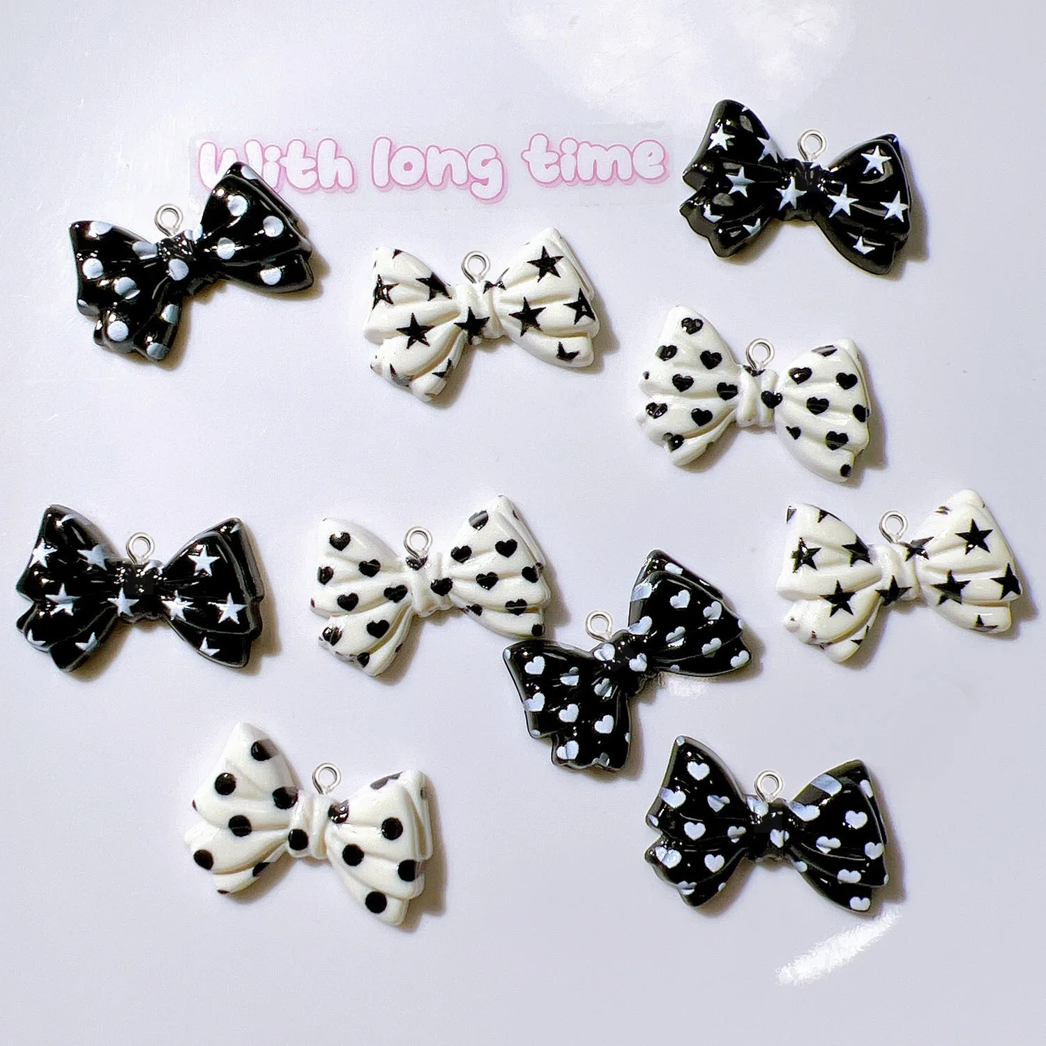 10Pcs Cute Heart Bowknot Resin Pendants Flatback Charms Girl Earrings Hair Clip Necklace Keychain Clothing Decor Accessory Ring