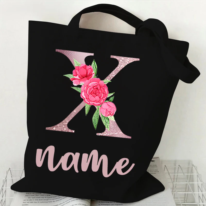 Personalized Floral Shoulder Bag Women Custom Name Handbag Vintage Flower Alphabet Teen Letter Bags Student DIY Name Tote Bags