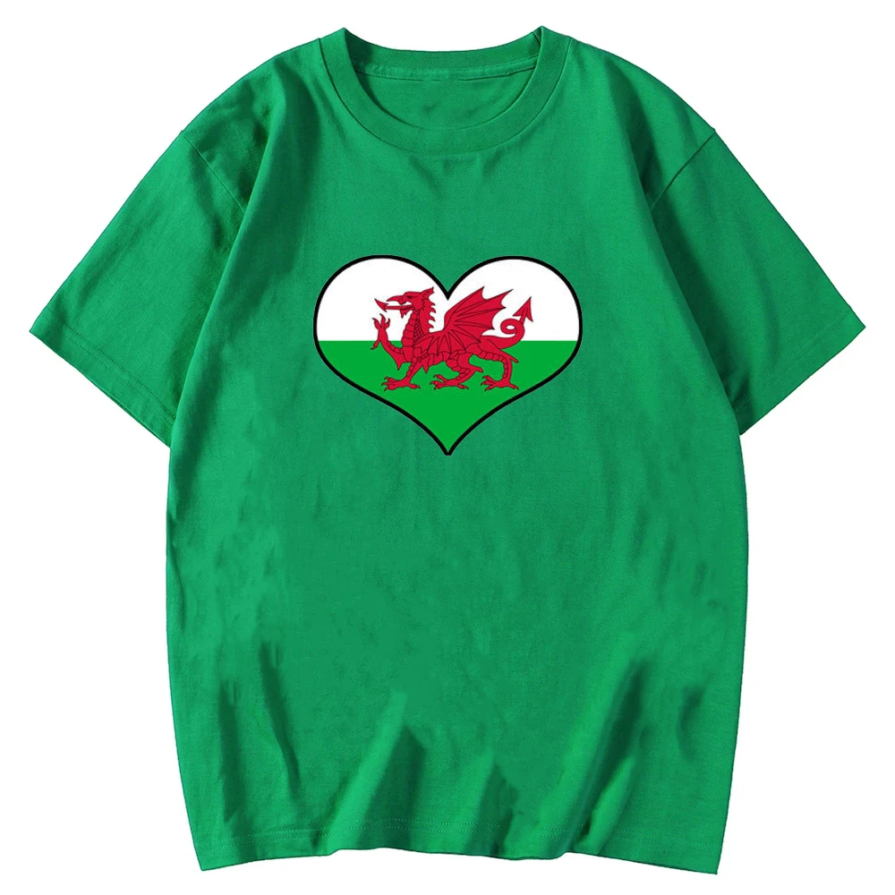 WALES WELSH EMBLEM FLAG HEART SHAPED I LOVE T-SHIRT Patriot's Greatest Gift Man and Woman High Quality Cotton Tops O-neck