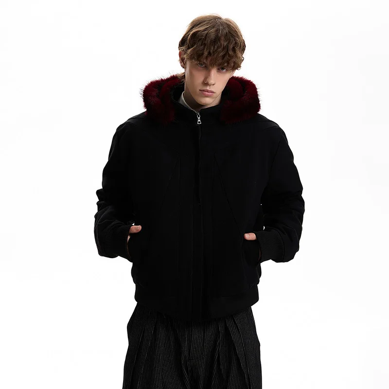 LUZHEN 2025 الشتاء موضة انفصال الفراء مقنعين سميكة الدافئة معطف مبطّن الرجال وسيم الصوف بطانة سترة عادية JY5127