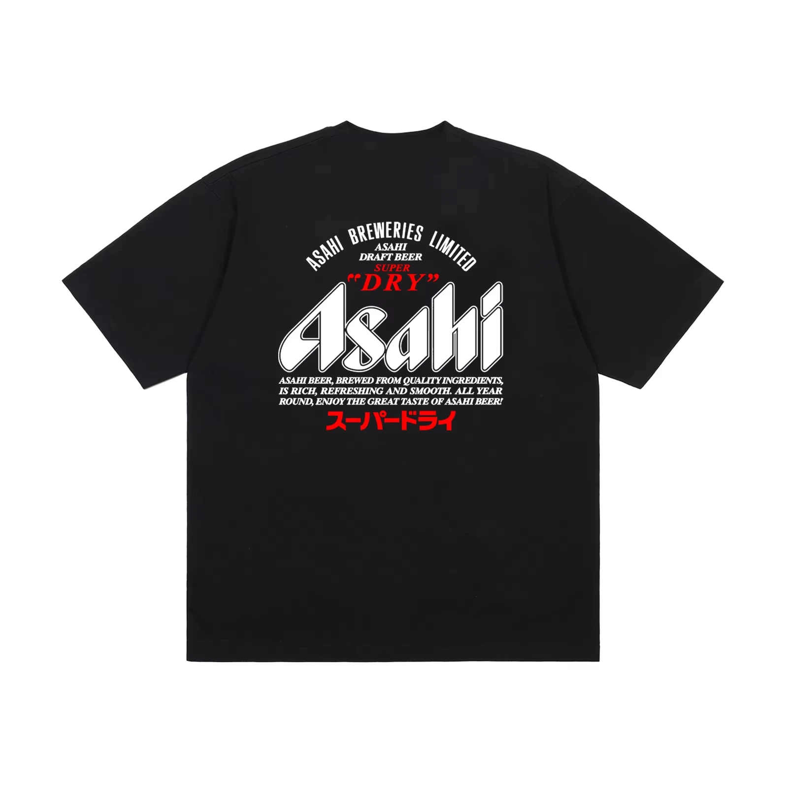 2025 Asahi - Asahi Beer Camiseta de manga corta de algodón con estampado del alfabeto japonés Camiseta original de moda para parejas de alta calidad