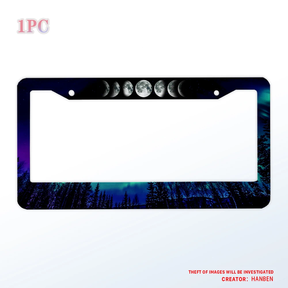 

Moon phase change license plate holder, aluminum Aurora Forest license plate frame, with accessories, suitable for US vehicles