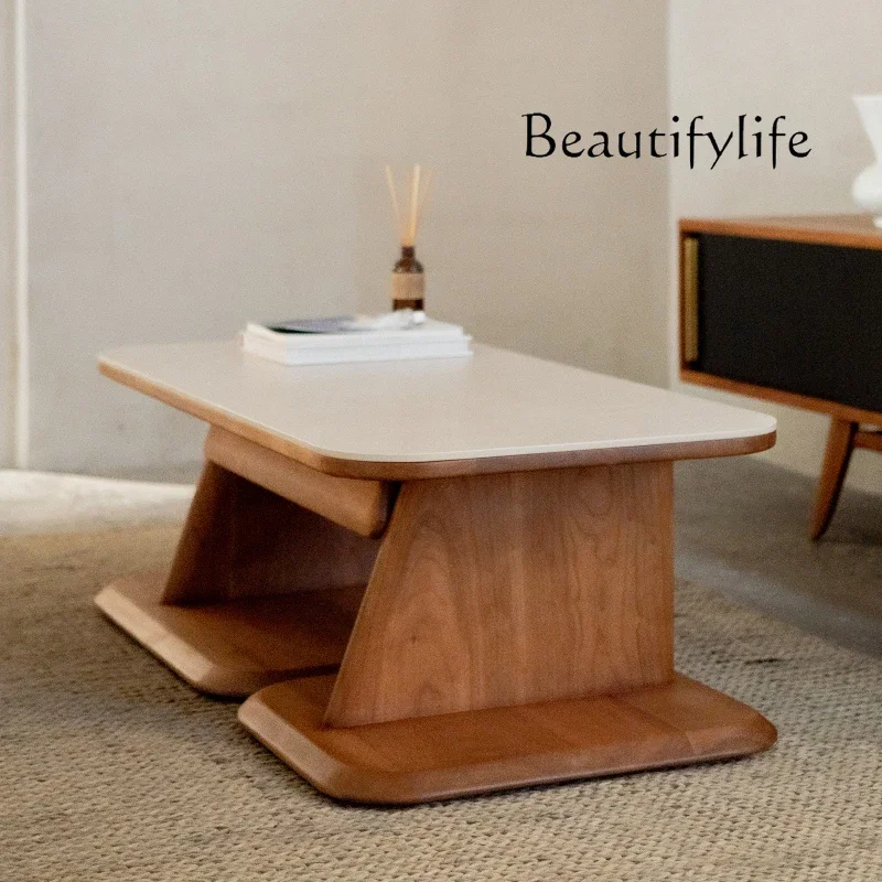 BJ Modern Simple Nordic Time Coffee Table Solid Wood Rock Slab Small Household Living Room Home High-end Furniture
