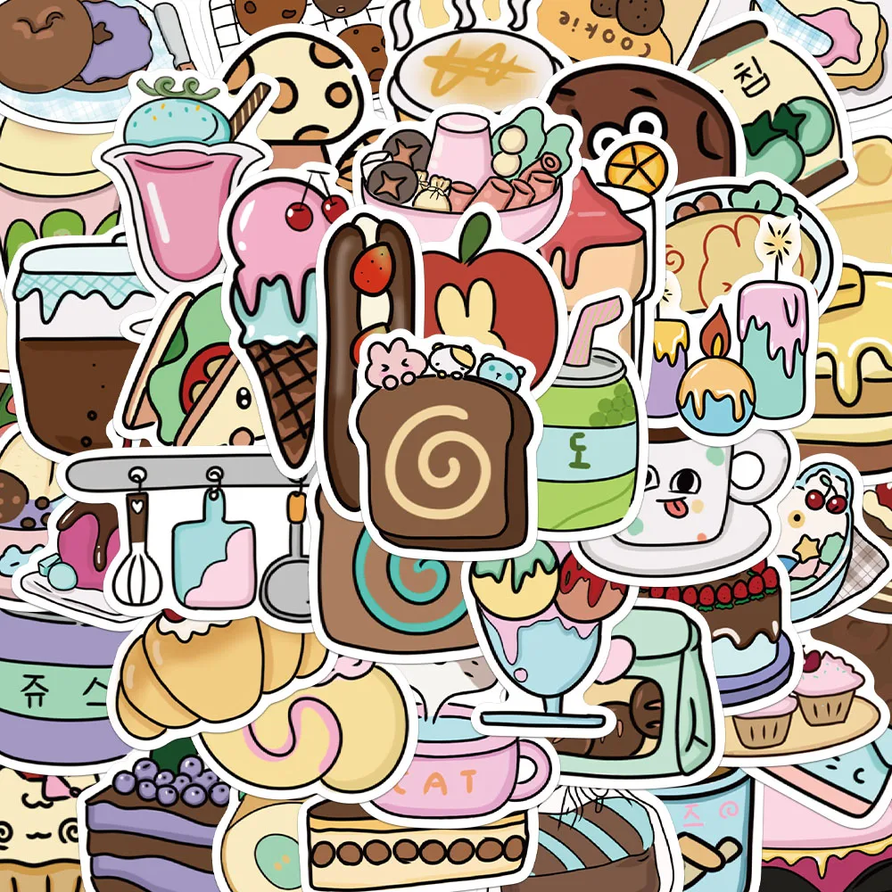 50PCS Creative Food Store Stickers Exquisite DIY Phone Cases, Water Cups, Notebook Personalized Decoration Stickers