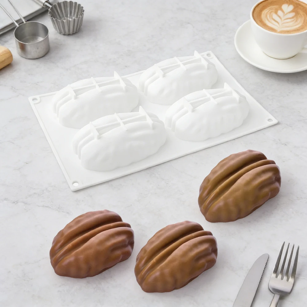Moule en silicone 1 ou 4 cavités en forme de noix de pécan, qualité alimentaire, pour chocolat, mousse, gâteau, pâtisserie, ustensiles de cuisine, ustensiles de cuisson pour desserts