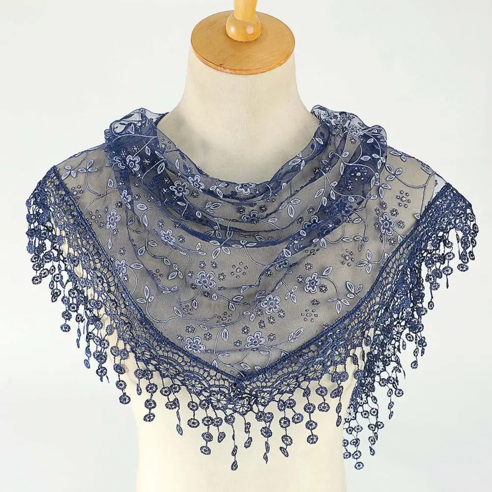 Stylish Church Triangle Scarf Prayer Shawl Polyester Sunscreen Scarf Summer Women Lace Elegant Shawl Daily Wear