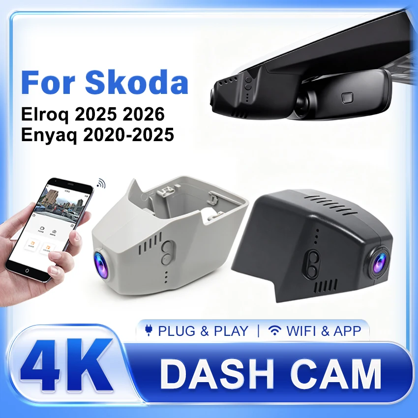 4K Dash Cam For Skoda Enyaq 2020 2021 2022 2023 2024 2025 2026Plug and Play DashCam For Elroq 2025 2026 Car DVR 2160P With WiFi