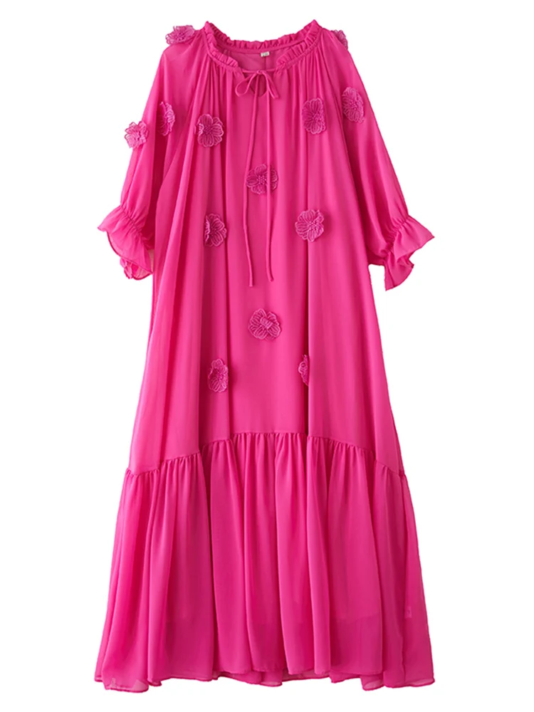 NOVEDAD DE VERANO 2021, vestidos florales Vintage rojos de gran tamaño para mujer, vestido largo informal holgado de manga corta, bata, ropa elegante de moda