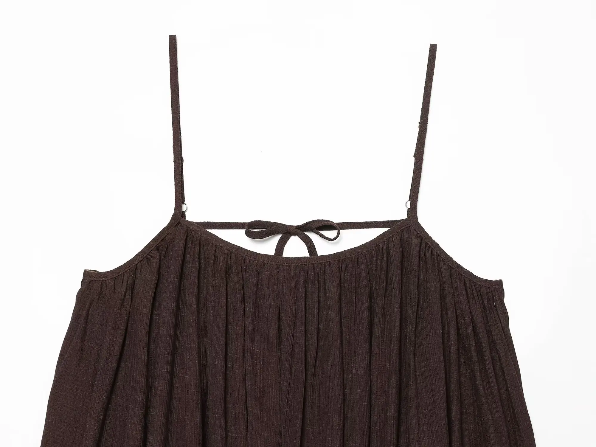 TFMLN Women Round Neck Pleated Sling Dresses Summer New Sleeveless Loose Fit Backless Solid Dress Fashion Holiday Casual Clothes