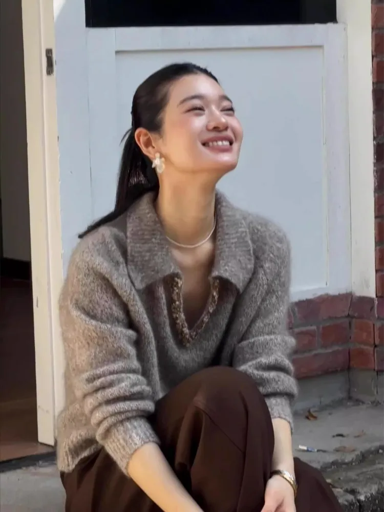 Retro Faionable Strickpullover V-Ne Long Sve Damen Top Ele Sle Herbst Winter Neuankömmling Wärme garantiert